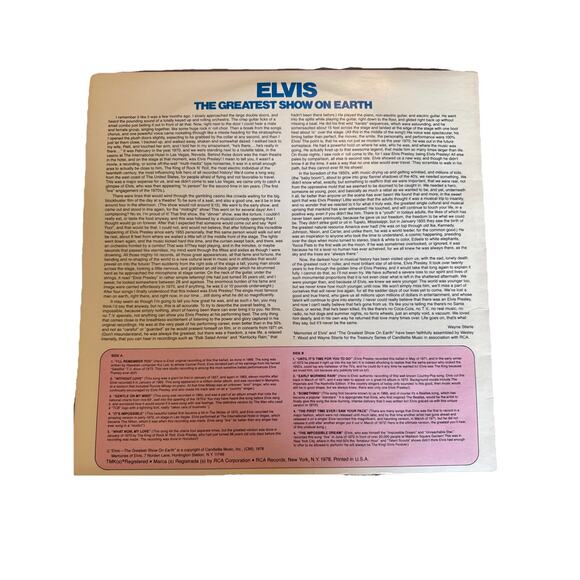 Elvis Presley "The Greatest Show On Earth" 1978 Candlelite DML1-0348 Vinyl LP, - Picture 2 of 2